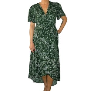 Misguided Wrap Short Sleeve Green Polka-dot Maxi Dress Size 12